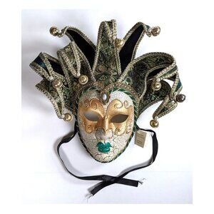 Vintage Authentic Venetian Mask Full Face Mardi Gras Carnival Jester with Tag